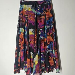 Sandy Starkman Artsy Boho Floral Maxi Skirt Lined Art to Wear Womens M Fairy